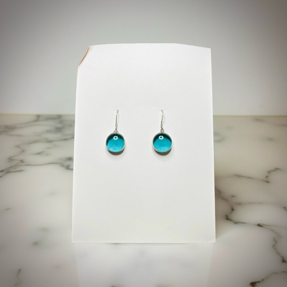 Elegant Blue Glass Drop Sterling Silver .925 Dangle Earrings